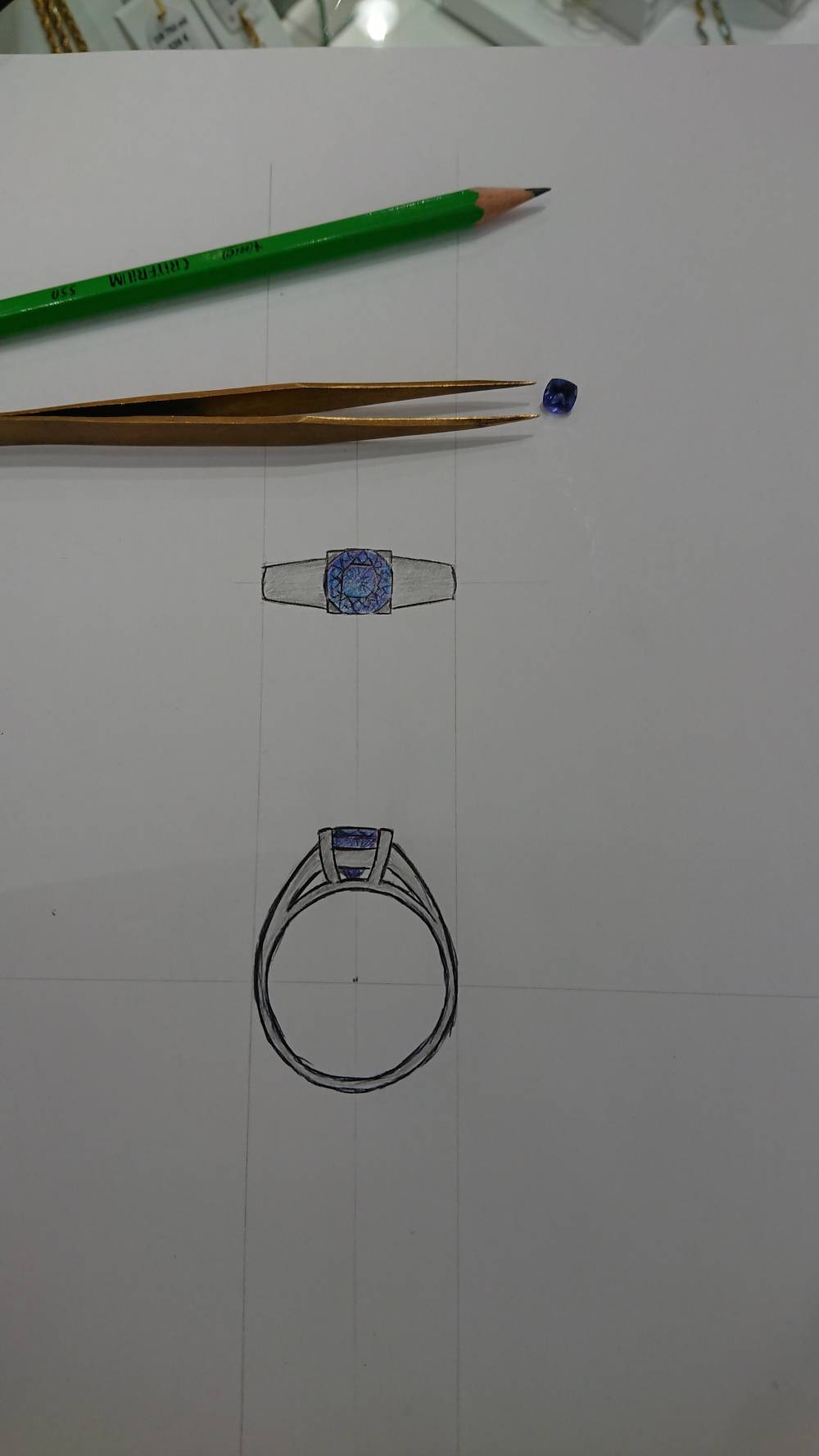 Croquis terminé Création bague tanzanite SO OR LAVAL